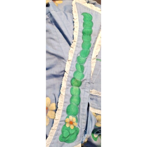 VTG 70s Artsy Hand Painted Eyelet Lace Trim Frog Turtle Ladybug Bee Flowers Top - Picture 11 of 16